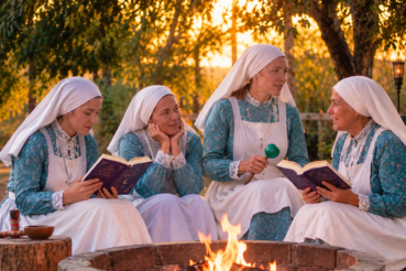 Sisters Around a Golden Hour Fire